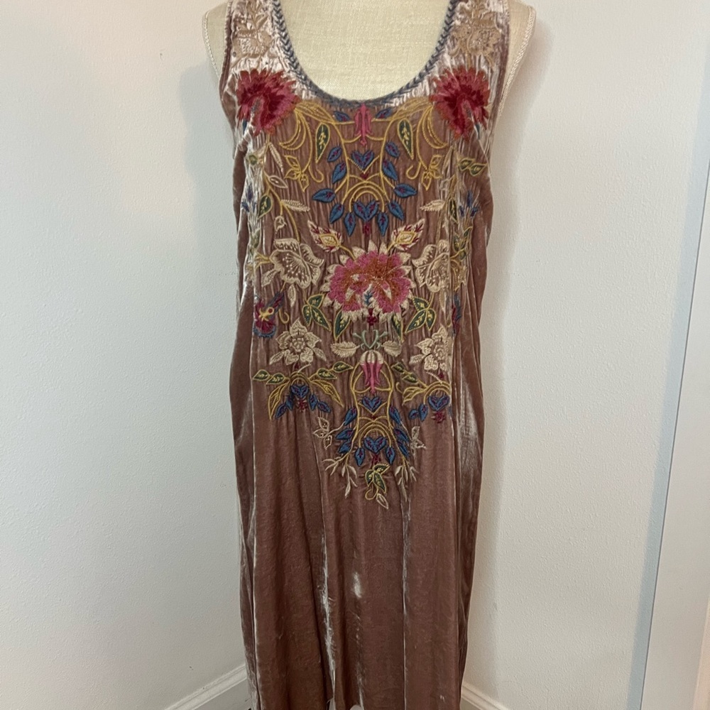 Johnny Was Simona Embroidered Velvet Tank Dress